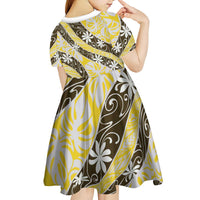 Rearea Tahiti Tiare Monstera Kid Short Sleeve Dress Polynesian Pattern Curve Style LT01 - Polynesian Pride