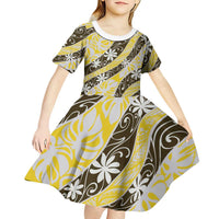 Rearea Tahiti Tiare Monstera Kid Short Sleeve Dress Polynesian Pattern Curve Style LT01 - Polynesian Pride
