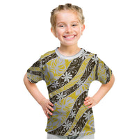 Rearea Tahiti Tiare Monstera Kid T Shirt Polynesian Pattern Curve Style LT01 Yellow - Polynesian Pride