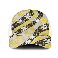 Rearea Tahiti Tiare Monstera Mesh Trucker Cap Polynesian Pattern Curve Style LT01 One Size White Yellow - Polynesian Pride