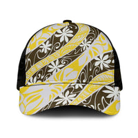 Rearea Tahiti Tiare Monstera Mesh Trucker Cap Polynesian Pattern Curve Style LT01 One Size Black Yellow - Polynesian Pride