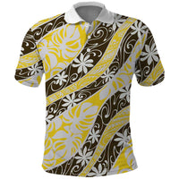 Rearea Tahiti Tiare Monstera Polo Shirt Polynesian Pattern Curve Style LT01 Yellow - Polynesian Pride