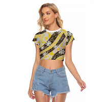 Rearea Tahiti Tiare Monstera Raglan Cropped T Shirt Polynesian Pattern Curve Style - Polynesian Pride