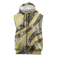 Rearea Tahiti Tiare Monstera Sleeveless Zip Hoodie Polynesian Pattern Curve Style LT01 Yellow - Polynesian Pride
