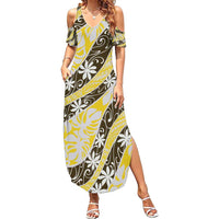 Rearea Tahiti Tiare Monstera Summer Maxi Dress Polynesian Pattern Curve Style LT01 Women Yellow - Polynesian Pride
