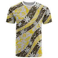 Rearea Tahiti Tiare Monstera T Shirt Polynesian Pattern Curve Style LT01 Yellow - Polynesian Pride