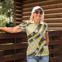 Rearea Tahiti Tiare Monstera Women Polo Shirt Polynesian Pattern Curve Style LT01 - Polynesian Pride