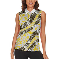 Rearea Tahiti Tiare Monstera Women Sleeveless Polo Shirt Polynesian Pattern Curve Style - Polynesian Pride