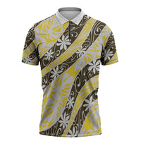 Rearea Tahiti Tiare Monstera Zipper Polo Shirt Polynesian Pattern Curve Style LT01 Yellow - Polynesian Pride