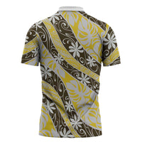 Rearea Tahiti Tiare Monstera Zipper Polo Shirt Polynesian Pattern Curve Style LT01 - Polynesian Pride