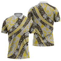 Rearea Tahiti Tiare Monstera Zipper Polo Shirt Polynesian Pattern Curve Style LT01 - Polynesian Pride