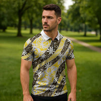 Rearea Tahiti Tiare Monstera Zipper Polo Shirt Polynesian Pattern Curve Style LT01 - Polynesian Pride