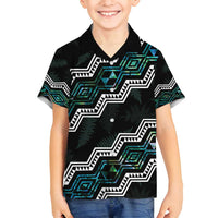 Personalised Taniko Aotearoa Mix Paua Shell Family Matching Off Shoulder Short Dress and Hawaiian Shirt Niho Taniwha Turquoise Glitter