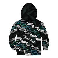Personalised Taniko Aotearoa Mix Paua Shell Kid Hoodie Niho Taniwha Turquoise Glitter