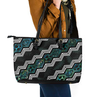 Taniko Aotearoa Mix Paua Shell Leather Tote Bag Niho Taniwha Turquoise Glitter LT01 - Polynesian Pride