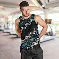 Personalised Taniko Aotearoa Mix Paua Shell Men Tank Top Niho Taniwha Turquoise Glitter LT01 Turquoise - Polynesian Pride