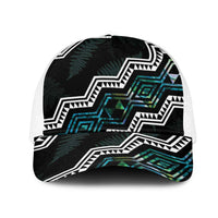 Taniko Aotearoa Mix Paua Shell Mesh Trucker Cap Niho Taniwha Turquoise Glitter LT01 One Size White Turquoise - Polynesian Pride