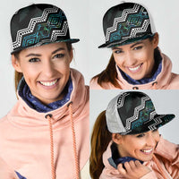 Taniko Aotearoa Mix Paua Shell Mesh Trucker Cap Niho Taniwha Turquoise Glitter LT01 - Polynesian Pride