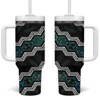 Taniko Aotearoa Mix Paua Shell Tumbler With Handle Niho Taniwha Turquoise Glitter LT01 One Size: 40 oz Turquoise - Polynesian Pride