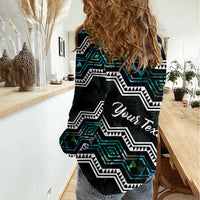 Personalised Taniko Aotearoa Mix Paua Shell Women Casual Shirt Niho Taniwha Turquoise Glitter