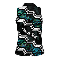 Personalised Taniko Aotearoa Mix Paua Shell Women Sleeveless Polo Shirt Niho Taniwha Turquoise Glitter