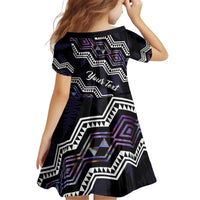 Personalised Taniko Aotearoa Mix Paua Shell Kid Short Sleeve Dress Niho Taniwha Lilac Glitter