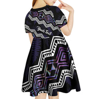 Personalised Taniko Aotearoa Mix Paua Shell Kid Short Sleeve Dress Niho Taniwha Lilac Glitter