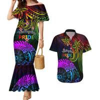 Wellington Pride Couples Matching Mermaid Dress and Hawaiian Shirt Aotearoa Tribal Rainbow Pattern LT01 Black - Polynesian Pride