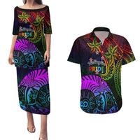 Wellington Pride Couples Matching Puletasi and Hawaiian Shirt Aotearoa Tribal Rainbow Pattern LT01 Black - Polynesian Pride