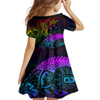 Wellington Pride Family Matching Off Shoulder Short Dress and Hawaiian Shirt Aotearoa Tribal Rainbow Pattern LT01 - Polynesian Pride