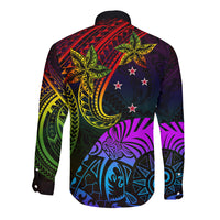 Wellington Pride Long Sleeve Button Shirt Aotearoa Tribal Rainbow Pattern LT01 - Polynesian Pride