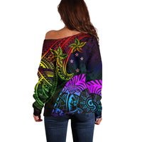 Wellington Pride Off Shoulder Sweater Aotearoa Tribal Rainbow Pattern LT01 - Polynesian Pride