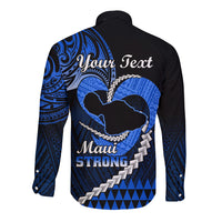 Personalised Hawaii Long Sleeve Button Shirt Maui Be Strong Kakau Blue Version LT01 - Polynesian Pride