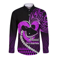 Personalised Hawaii Long Sleeve Button Shirt Maui Be Strong Kakau Purple Version LT01 Unisex Purple - Polynesian Pride
