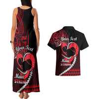 Personalised Hawaii Couples Matching Tank Maxi Dress and Hawaiian Shirt Maui Be Strong Kakau Red Version LT01 - Polynesian Pride