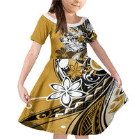 Polynesian Valentine Family Matching Mermaid Dress and Hawaiian Shirt Couple Floral Unique Gold Version LT01 Daughter's Dress Gold - Polynesian Pride