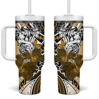 Polynesian Valentine Tumbler With Handle Couple Floral Unique Gold Version LT01 One Size: 40 oz Gold - Polynesian Pride