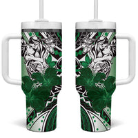 Polynesian Valentine Tumbler With Handle Couple Floral Unique Green Version LT01 One Size: 40 oz Green - Polynesian Pride