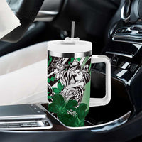 Polynesian Valentine Tumbler With Handle Couple Floral Unique Green Version LT01 - Polynesian Pride