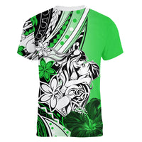 Polynesian Valentine Women V Neck T Shirt Couple Floral Unique Green Version LT01 - Polynesian Pride