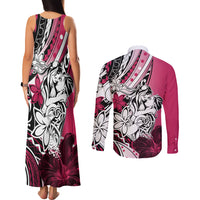 Polynesian Valentine Couples Matching Tank Maxi Dress and Long Sleeve Button Shirt Couple Floral Unique Pink Version LT01 - Polynesian Pride