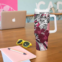 Polynesian Valentine Tumbler With Handle Couple Floral Unique Pink Version LT01 - Polynesian Pride