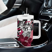 Polynesian Valentine Tumbler With Handle Couple Floral Unique Pink Version LT01 - Polynesian Pride