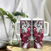 Polynesian Valentine Tumbler With Handle Couple Floral Unique Pink Version LT01 - Polynesian Pride