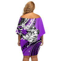 Polynesian Valentine Off Shoulder Short Dress Couple Floral Unique Purple Version LT01 - Polynesian Pride