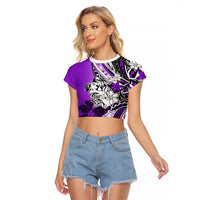 Polynesian Valentine Raglan Cropped T Shirt Couple Floral Unique Purple Version LT01 Female Purple - Polynesian Pride