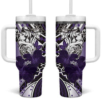 Polynesian Valentine Tumbler With Handle Couple Floral Unique Purple Version LT01 One Size: 40 oz Purple - Polynesian Pride