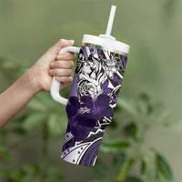 Polynesian Valentine Tumbler With Handle Couple Floral Unique Purple Version LT01 - Polynesian Pride