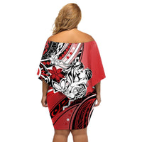 Polynesian Valentine Off Shoulder Short Dress Couple Floral Unique Red Version LT01 - Polynesian Pride