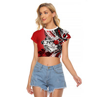 Polynesian Valentine Raglan Cropped T Shirt Couple Floral Unique Red Version LT01 Female Red - Polynesian Pride